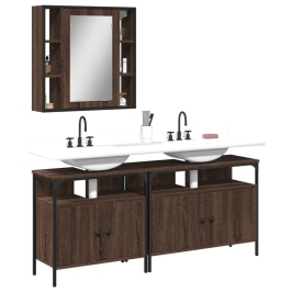 Set de muebles de baño 3 pzas madera contrachapada roble marrón