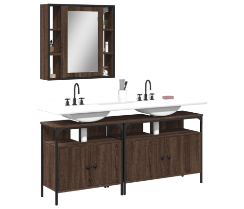 Set de muebles de baño 3 pzas madera contrachapada roble marrón