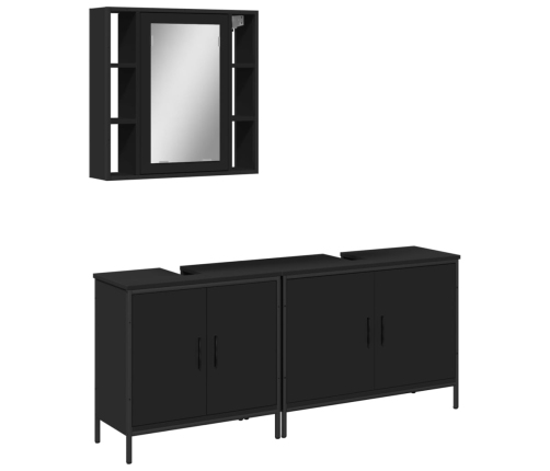 Set de muebles de baño 3 piezas madera contrachapada negro