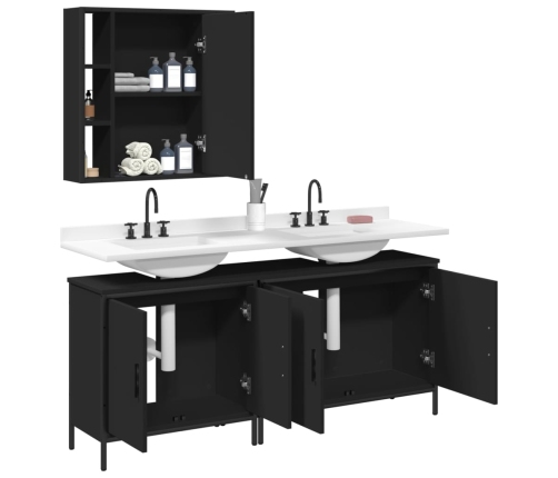 Set de muebles de baño 3 piezas madera contrachapada negro