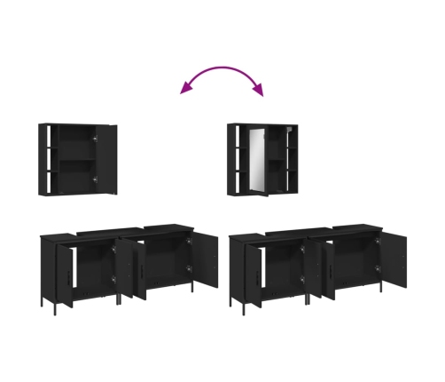 Set de muebles de baño 3 piezas madera contrachapada negro