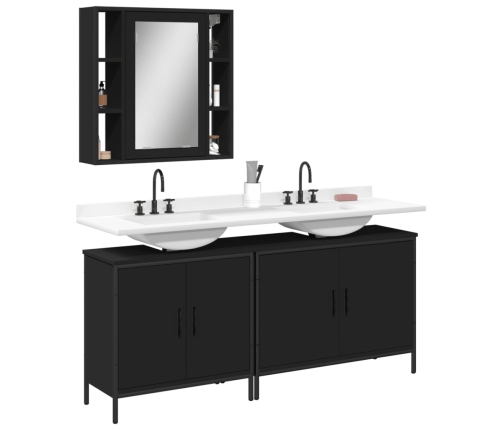 Set de muebles de baño 3 piezas madera contrachapada negro