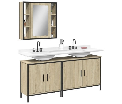 Set de muebles de baño 3 pzas madera contrachapada roble sonoma