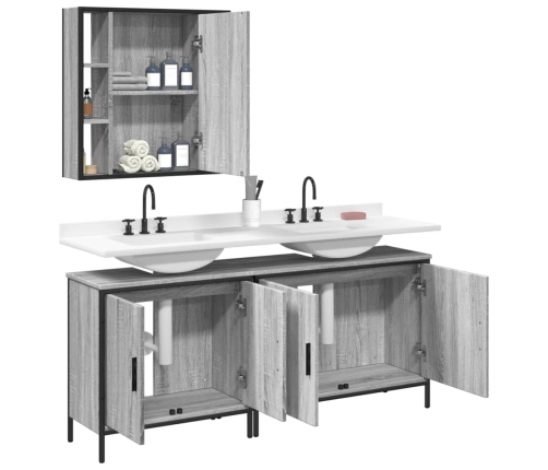 Set de muebles de baño 3 pzas madera contrachapada gris sonoma