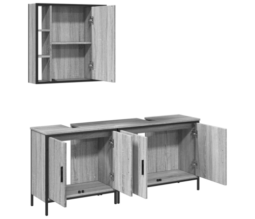 Set de muebles de baño 3 pzas madera contrachapada gris sonoma