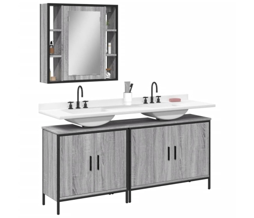 Set de muebles de baño 3 pzas madera contrachapada gris sonoma