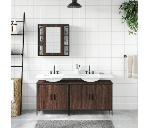 Set de muebles de baño 3 pzas madera contrachapada roble marrón