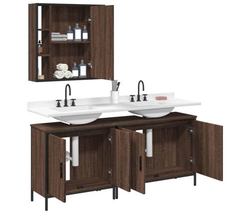 Set de muebles de baño 3 pzas madera contrachapada roble marrón