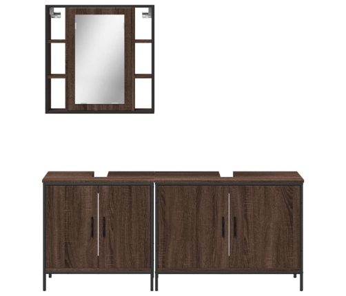 Set de muebles de baño 3 pzas madera contrachapada roble marrón