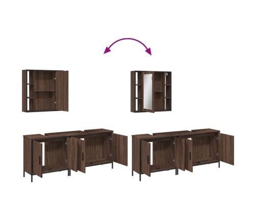 Set de muebles de baño 3 pzas madera contrachapada roble marrón