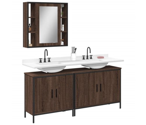 Set de muebles de baño 3 pzas madera contrachapada roble marrón