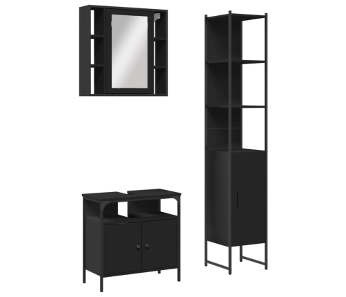 Set de muebles de baño 3 piezas madera contrachapada negro