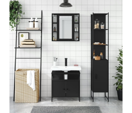 Set de muebles de baño 3 piezas madera contrachapada negro