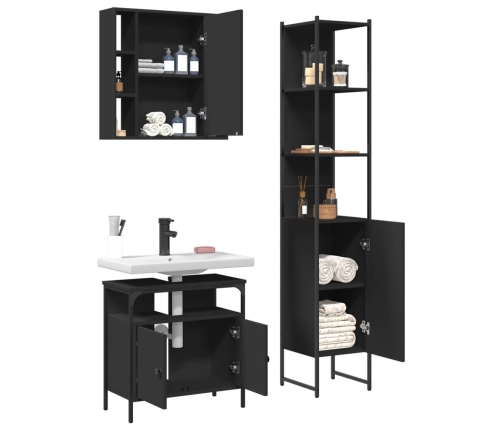 Set de muebles de baño 3 piezas madera contrachapada negro