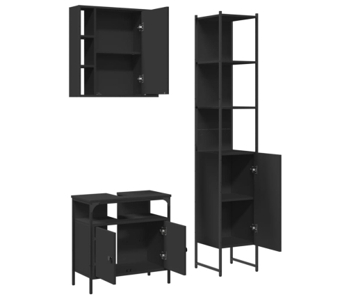 Set de muebles de baño 3 piezas madera contrachapada negro