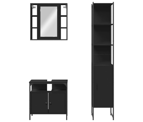 Set de muebles de baño 3 piezas madera contrachapada negro