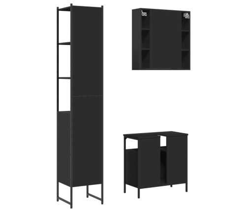 Set de muebles de baño 3 piezas madera contrachapada negro