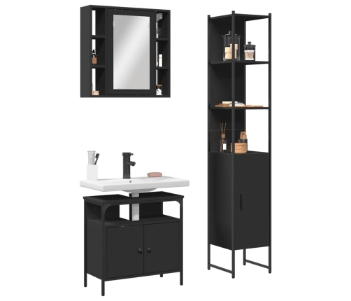 Set de muebles de baño 3 piezas madera contrachapada negro