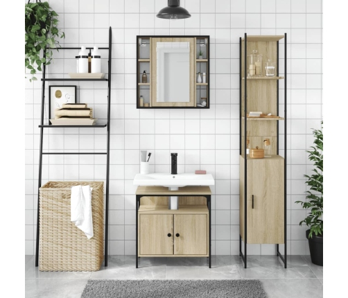 Set de muebles de baño 3 pzas madera contrachapada roble sonoma