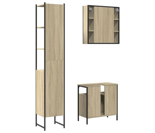 Set de muebles de baño 3 pzas madera contrachapada roble sonoma