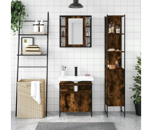 Set de muebles baño 3 pzas madera contrachapada roble ahumado