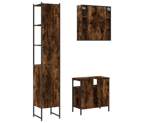 Set de muebles baño 3 pzas madera contrachapada roble ahumado