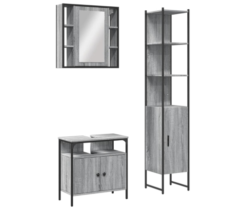 Set de muebles de baño 3 pzas madera contrachapada gris sonoma