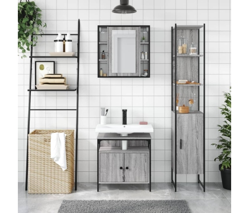 Set de muebles de baño 3 pzas madera contrachapada gris sonoma