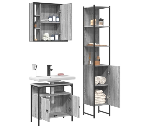 Set de muebles de baño 3 pzas madera contrachapada gris sonoma