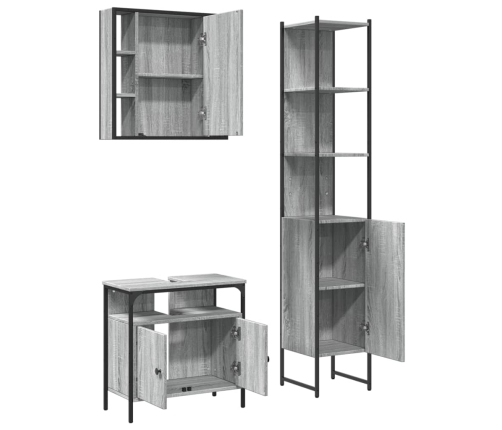 Set de muebles de baño 3 pzas madera contrachapada gris sonoma