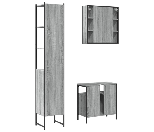 Set de muebles de baño 3 pzas madera contrachapada gris sonoma