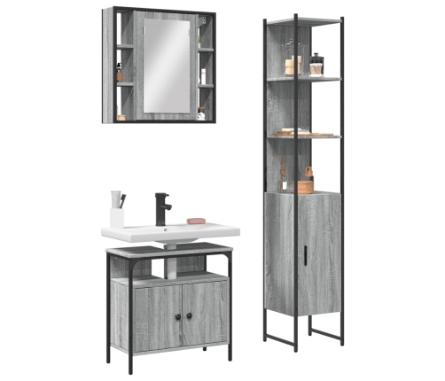 Set de muebles de baño 3 pzas madera contrachapada gris sonoma