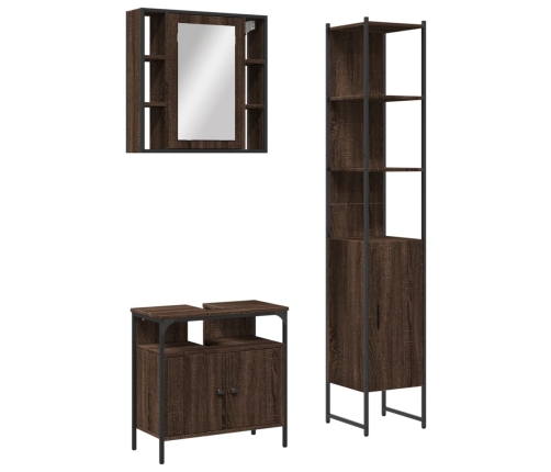 Set de muebles de baño 3 pzas madera contrachapada roble marrón