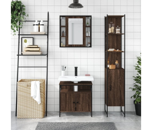 Set de muebles de baño 3 pzas madera contrachapada roble marrón