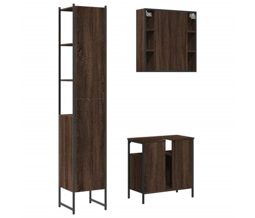 Set de muebles de baño 3 pzas madera contrachapada roble marrón