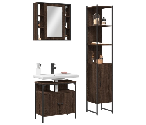 Set de muebles de baño 3 pzas madera contrachapada roble marrón