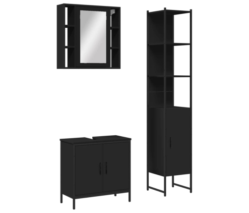 Set de muebles de baño 3 piezas madera contrachapada negro