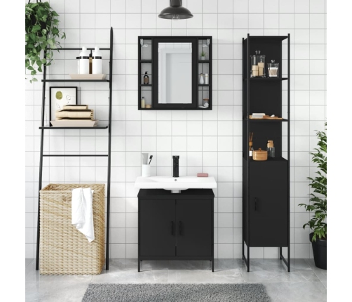 Set de muebles de baño 3 piezas madera contrachapada negro