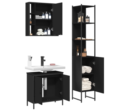 Set de muebles de baño 3 piezas madera contrachapada negro