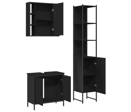 Set de muebles de baño 3 piezas madera contrachapada negro