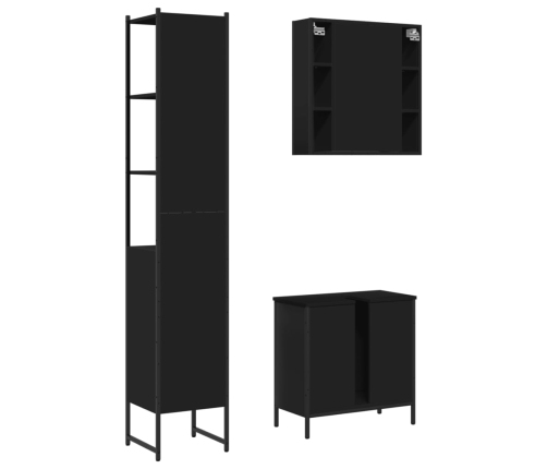 Set de muebles de baño 3 piezas madera contrachapada negro