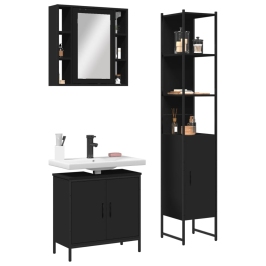 Set de muebles de baño 3 piezas madera contrachapada negro