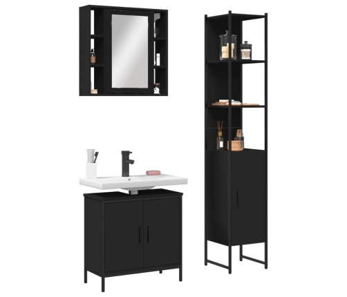 Set de muebles de baño 3 piezas madera contrachapada negro