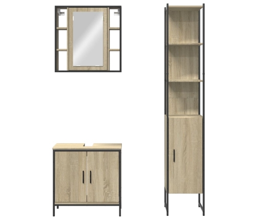 Set de muebles de baño 3 pzas madera contrachapada roble sonoma