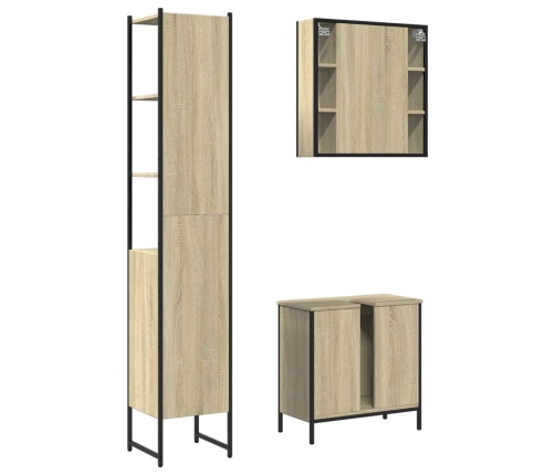 Set de muebles de baño 3 pzas madera contrachapada roble sonoma