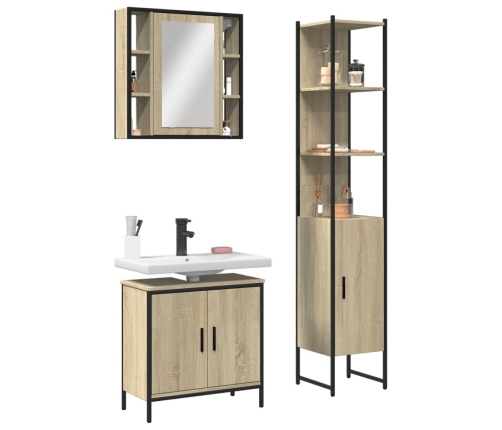 Set de muebles de baño 3 pzas madera contrachapada roble sonoma