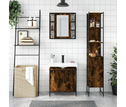 Set de muebles baño 3 pzas madera contrachapada roble ahumado