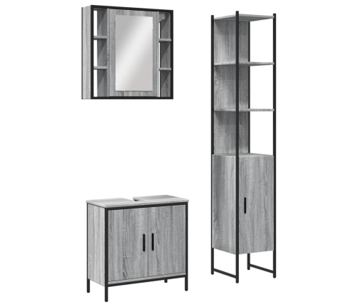 Set de muebles de baño 3 pzas madera contrachapada gris sonoma