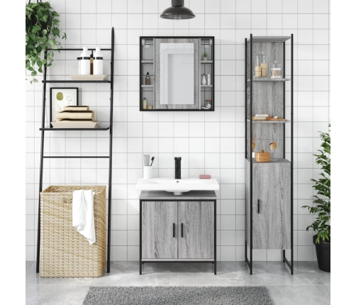 Set de muebles de baño 3 pzas madera contrachapada gris sonoma