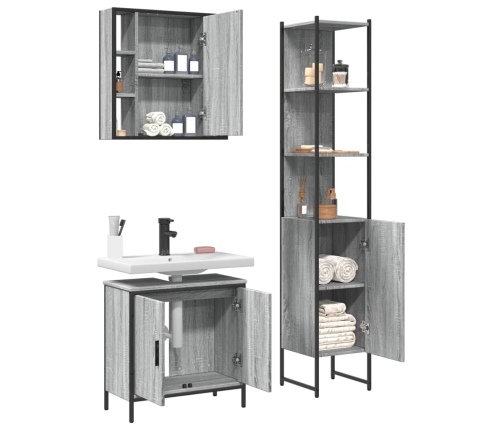 Set de muebles de baño 3 pzas madera contrachapada gris sonoma